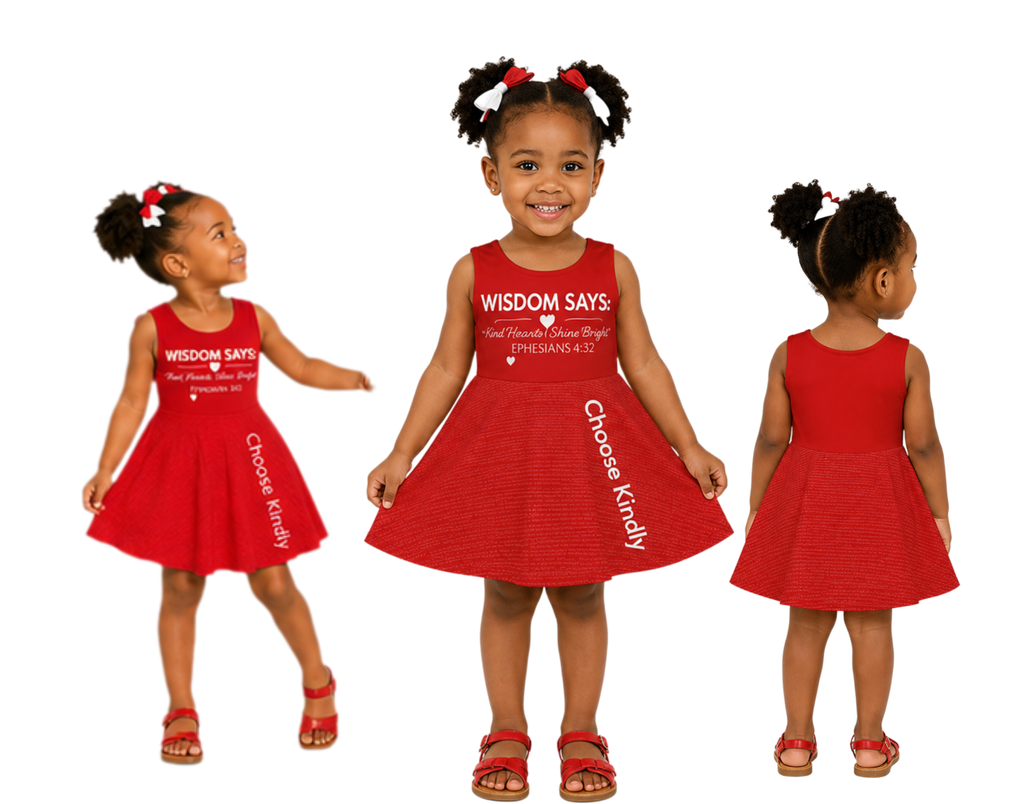 Red Kind Hearts Shine Bright™ – Girls Hidden Scripture Dress