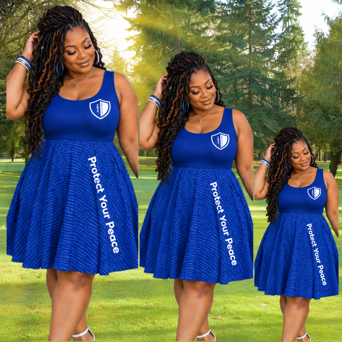 Model Everyday Saints Protect Your Peace  dress in the park