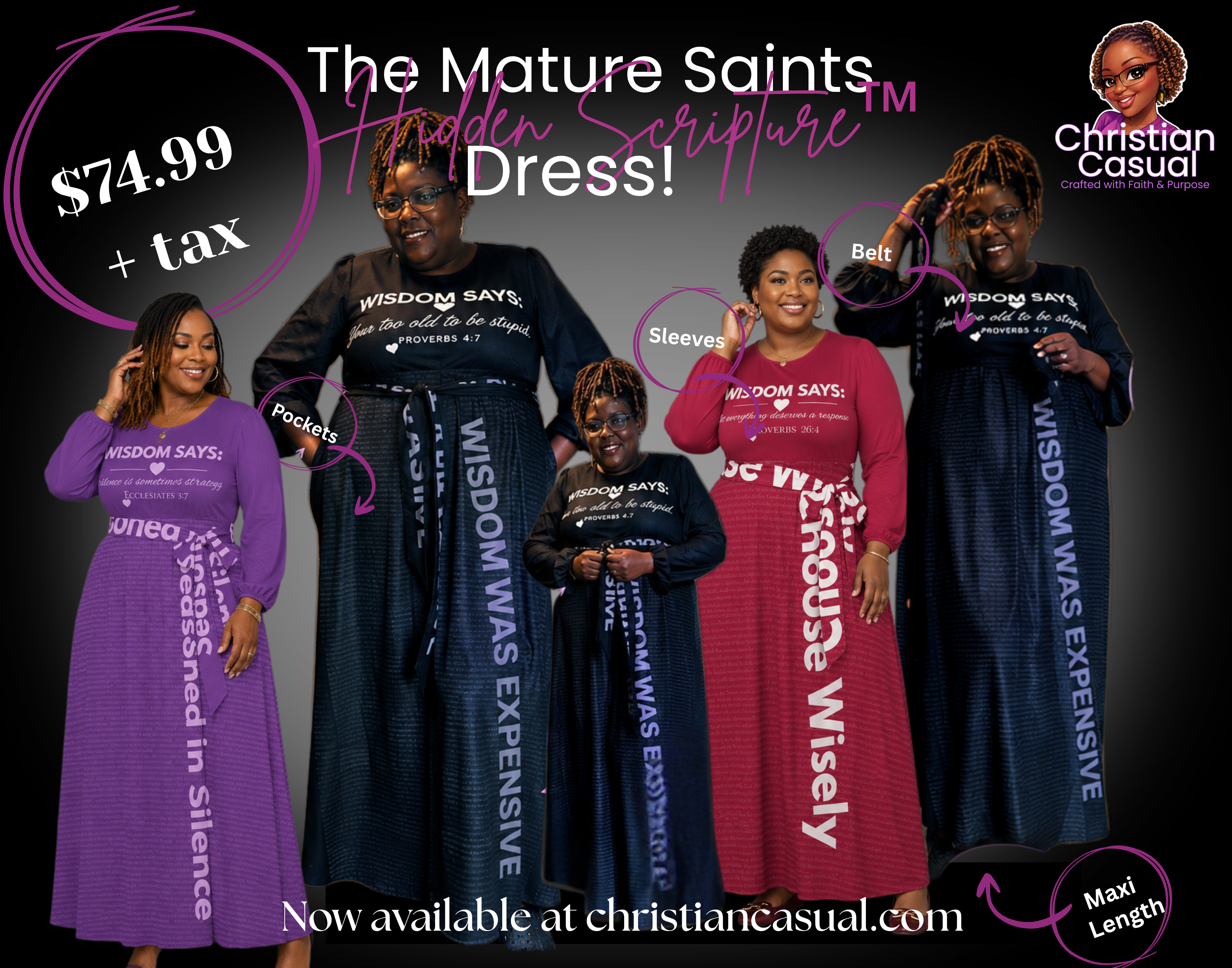 Mature Saints Hidden Scripture Maxi Dress Black